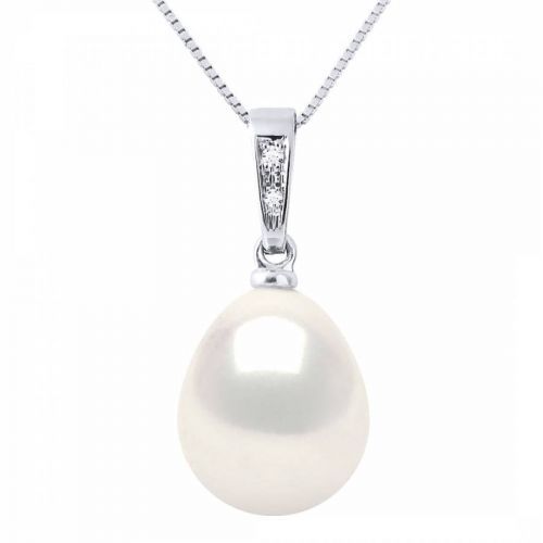 White Gold Real Cultured Pearl Diamond Pendant