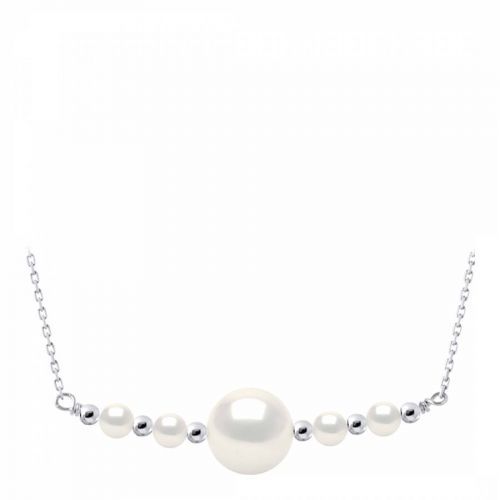 White Natural Style/Silver Real Cultured Freshwater Pearl Necklace