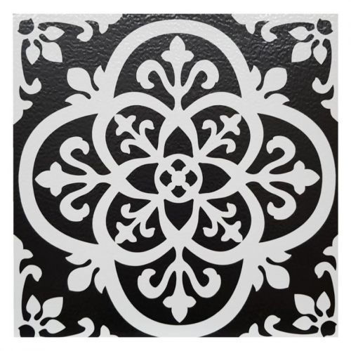 FloorPops Gothic Pack Of 10 Peel & Stick Vinyl Floor Tiles Black White Pattern