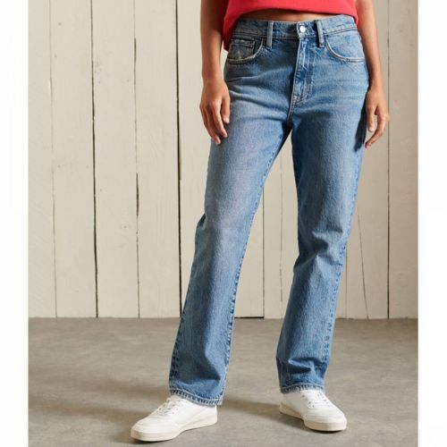 Blue High Rise Straight Stretch Jeans