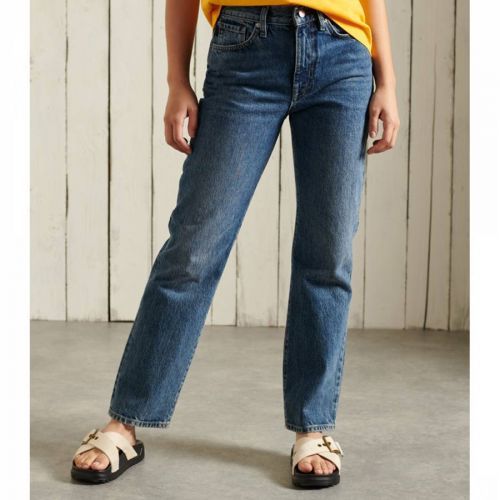 Blue High Rise Straight Jeans