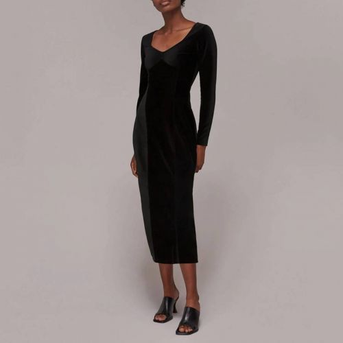Black Cord Velvet Midi Dress