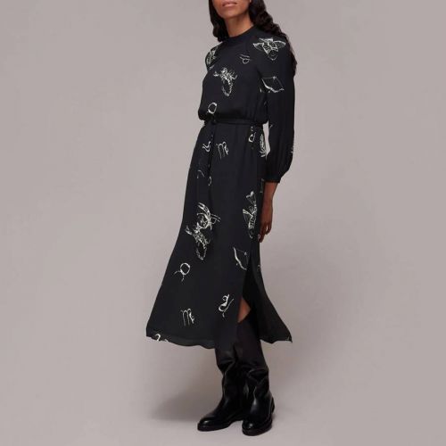 Black Kati Horoscope Print Midi Dress