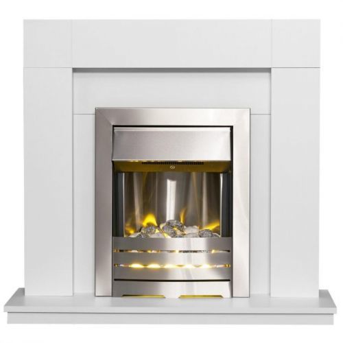 Adam Malmo Fireplace in White with Helios Electric Fire in Brushed Steel, 39 Inch