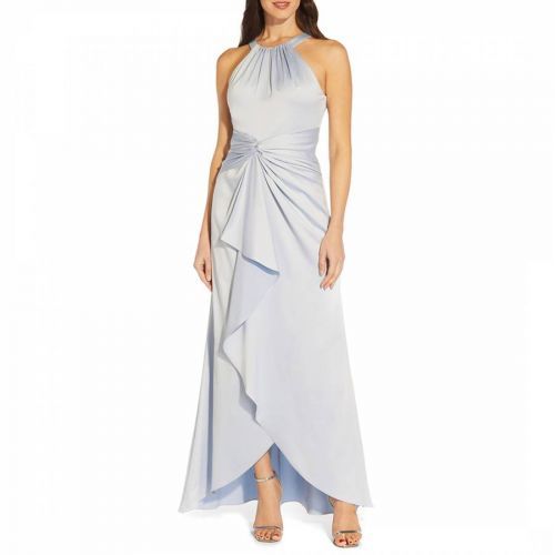 Blue Satin Crepe Draped Gown