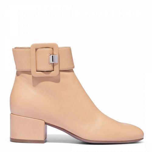 Tan Leather Buckle Detail Heeled Boots
