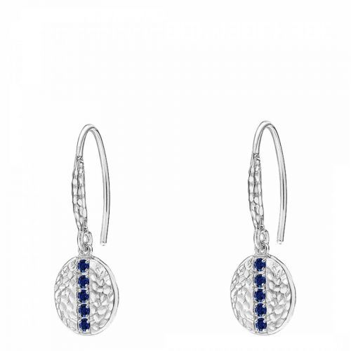 Silver Blue Sapphire 10mm Round Lumiere Drop Earrings