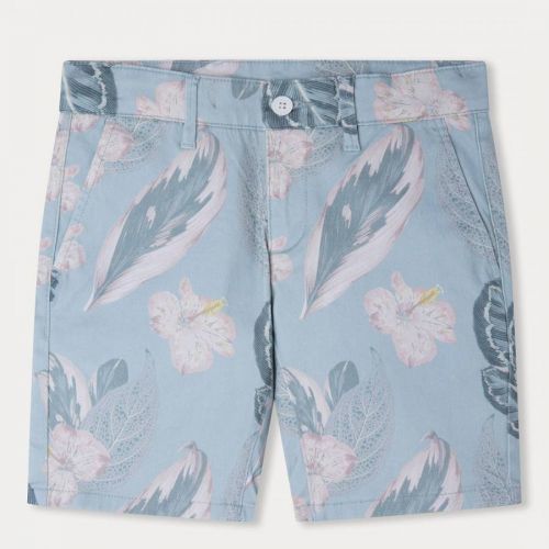 Boys Blue Floral Cotton Blend Shorts