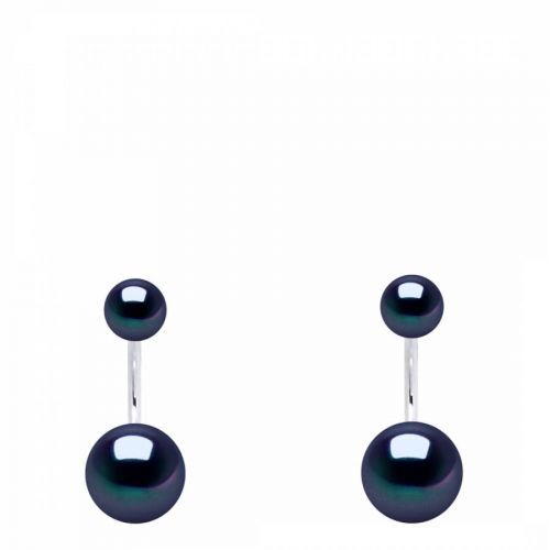 Silver/Black Tahiti Real Cultured Freshwater Pearl Duo Earrings