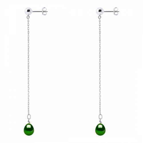 Silver/Malachite Green Freshwater Pearl Earrings