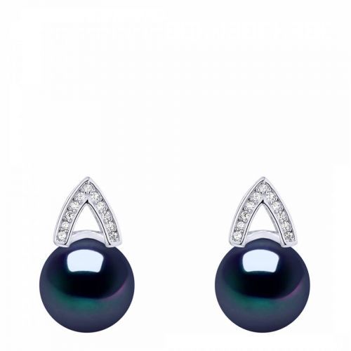 Silver/Black Tahiti Real Cultured Freshwater Pearl Arch Earrings