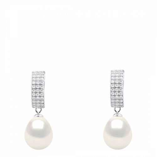 Natural White Zirconia Real Cultured Freshwater Pearl Earrings
