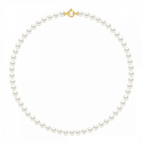 Yellow Gold/Natural White Row Of Freshwater Pearl Necklace