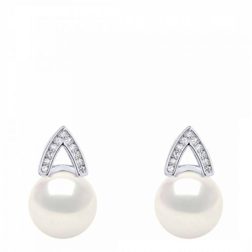 Silver/Natural White Real Cultured Freshwater Pearl Arch Earrings