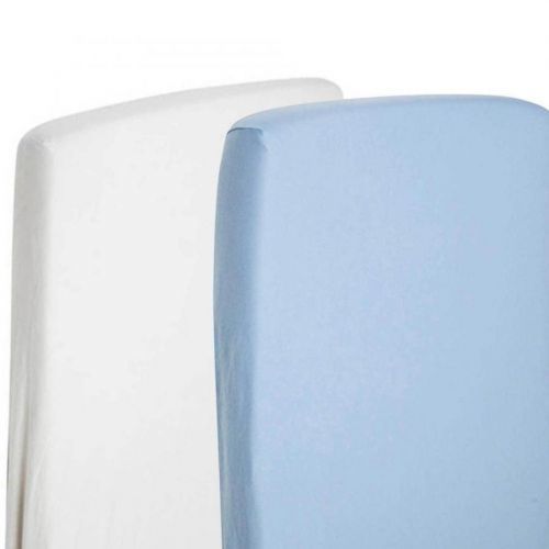 2x Cot 100% Cotton Jersey Fitted Sheet 120 x 60cm Mattress 1x White & 1x Blue