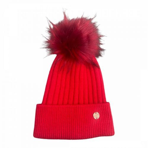 Kids All Red Cashmere Blend Single Pom Hat