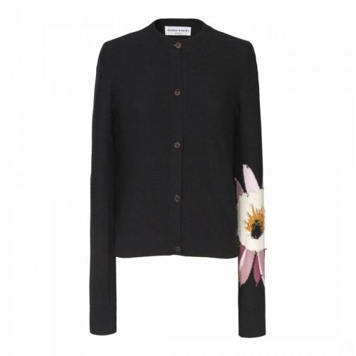Black Flower Sleeve Wool Cardigan