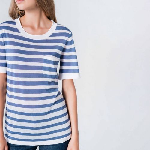 Blue/White Striped Cotton T Shirt