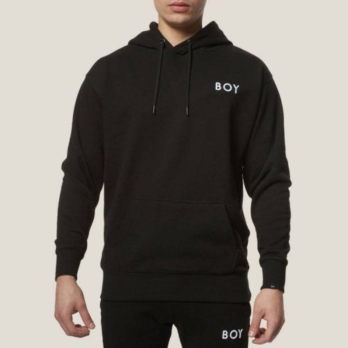 Black Embroidered Logo Cotton Hoodie
