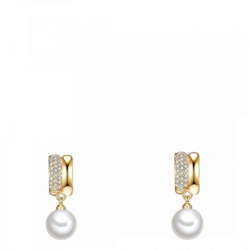 Yellow Gold/White Pearl Hoop Earrings