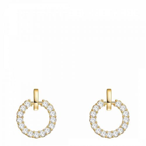 Yellow Gold Swarovski Crystal Round Stud Earrings