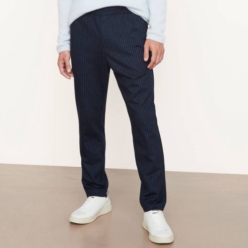 Navy Faded Stripe Cotton Blend Trousers