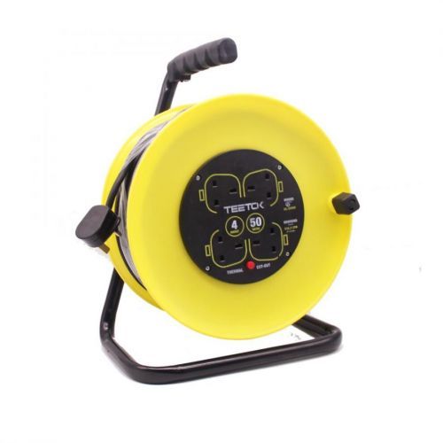 50M Outdoor Extension Cable Reel 230V 13A 4 Sockets Garden Heavy Duty