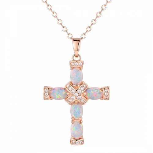 18K Rose Gold Opal Cross Necklace