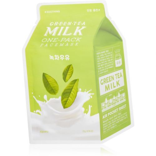 A'pieu One-Pack Milk Mask Green Tea Calming Face Sheet Mask for Oily and Combination Skin 21 g