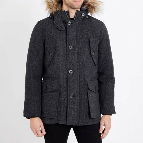 Charcoal Faux Fur Hood Wool Blend Jacket