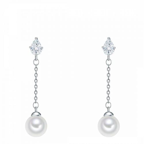 Silver/White Zirconia Pearl Drop Earrings
