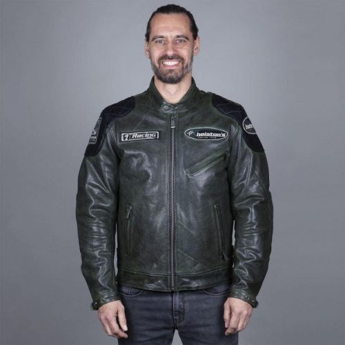 Helstons Trevor Leather Rag Green Black Jacket S