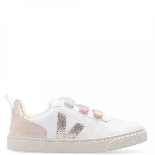 Veja Baby Girls V-10 Leather Sneakers Multicolour, EU 23 / WHITE