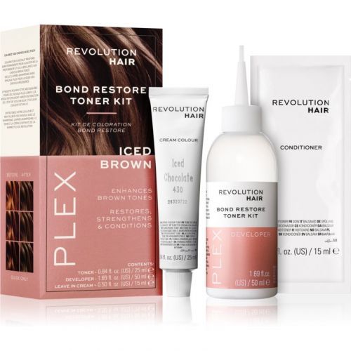 Revolution Haircare Plex Bond Restore Kit Set for Hair Color Enhancement Shade Iced Chocolate