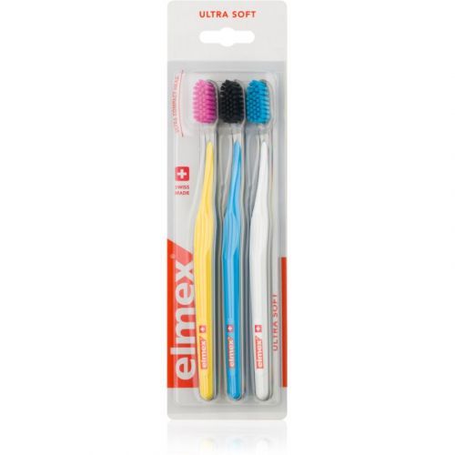 Elmex Swiss Made Ultra Soft Toothbrushes 3 pcs Yellow + Blue + White 3 pc