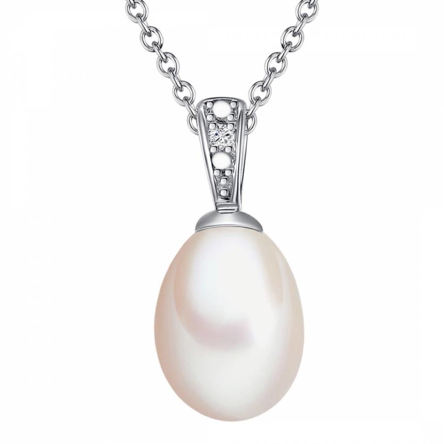 Silver Diamond Freshwater Cultured Pearl Necklace