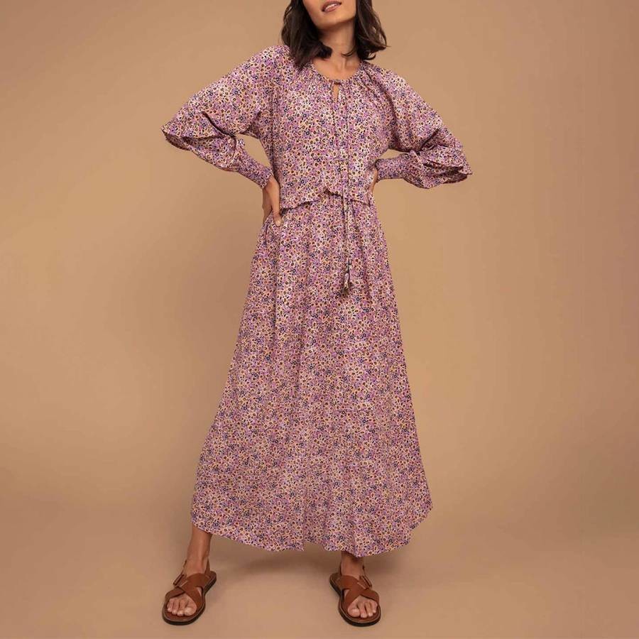 Purple Printed Midi Dress