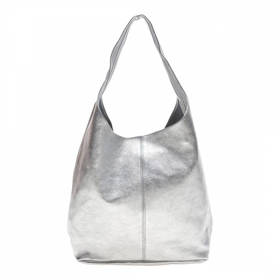 Silver Leather Top Handle Bag