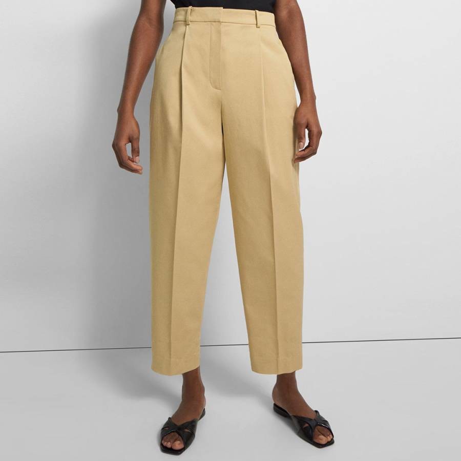 Beige Relaxed Carrot Cotton Blend Trousers