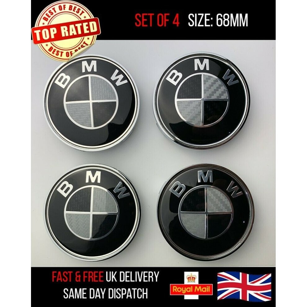 4pk Carbon Black BMW Alloy Wheel Emblems | 68mm