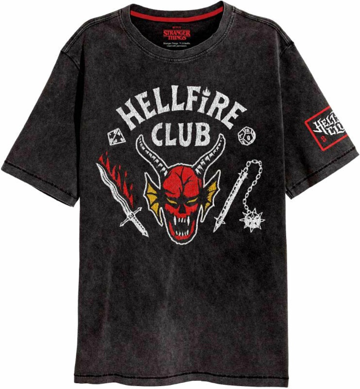 Stranger Things T-Shirt Hellfire Crest S Acid Wash Black