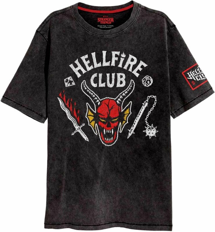Stranger Things T-Shirt Hellfire Crest L Acid Wash Black