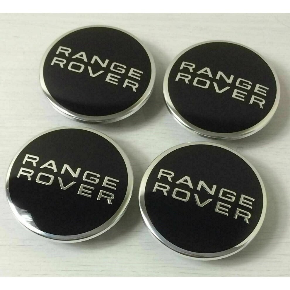 RANGE ROVER BLACK CHROME 63MM WHEEL CENTRE CAPS SPORT FREELANDER x 4
