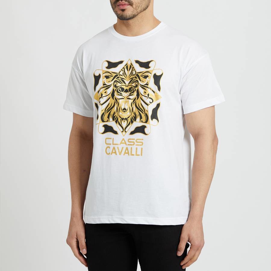 White Large Chest Logo Cotton T-Shirt