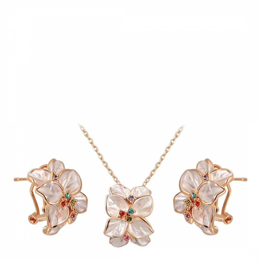 Flower Petal Stud Necklace And Earrings Set with Swarovski Crystals