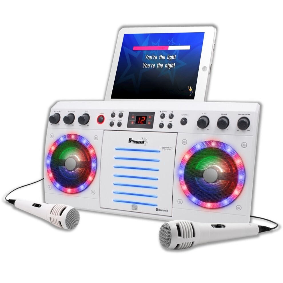 (Wired Microphones, 200 Songs) Beatbox Karaoke Machine CDG/CD+G. Built in Disco Lights. Includes 2 Microphones & Party Songs