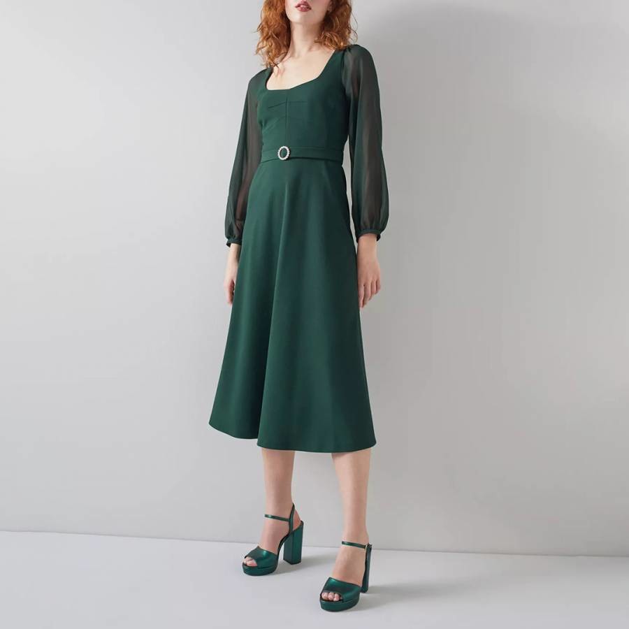 Green Perdy Belted Dress