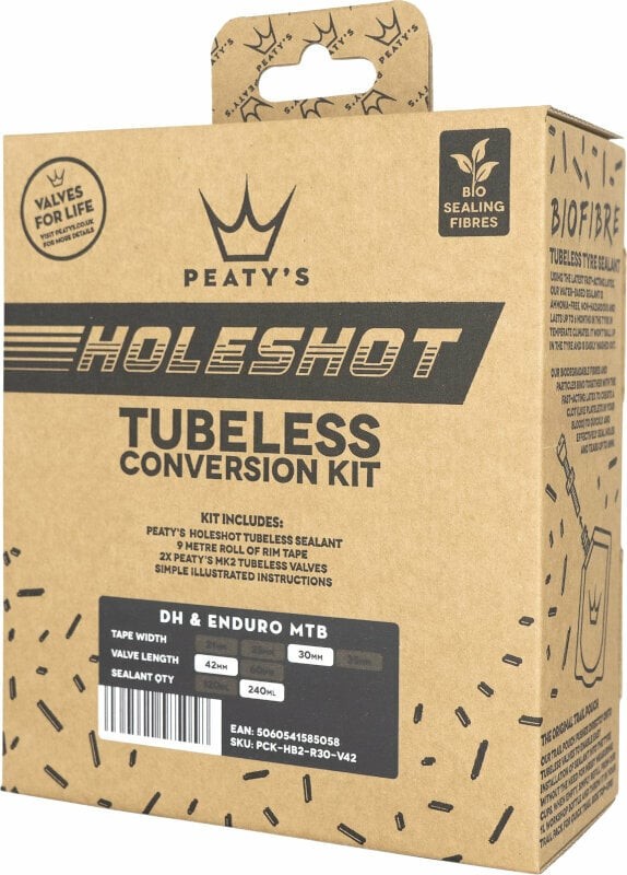 Peaty's Holeshot Tubeless Conversion Kit Enduro/DH - 30mm Tape/42mm Valves/2X Sealant Pouch 120ml
