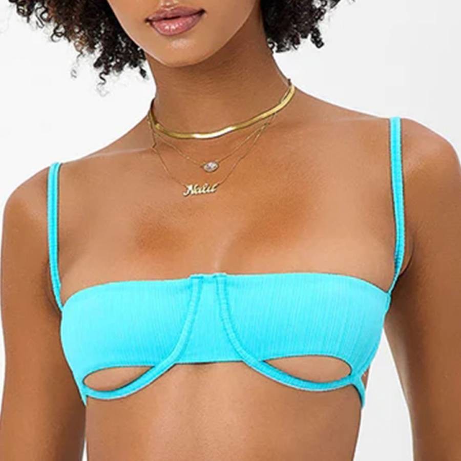 Aqua Cut Out Campbell Plisse Bikini Top