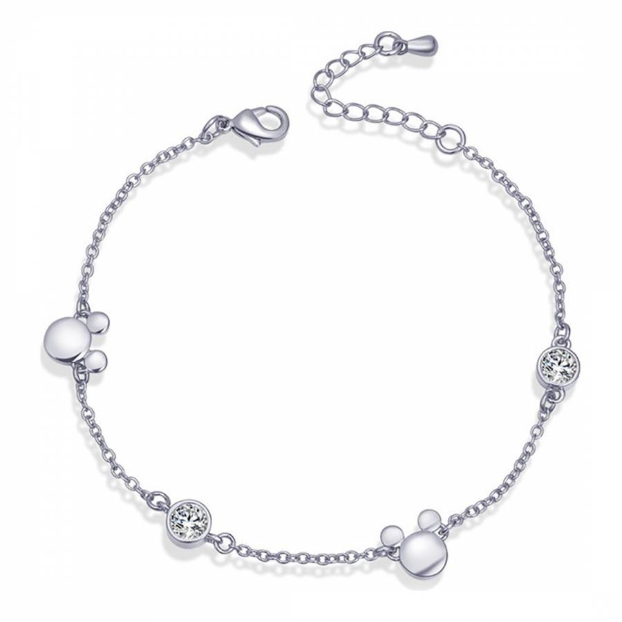 White Gold Plated Mickey Mouse Bracelet with Swarovski Crystals